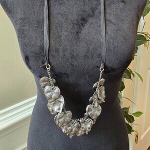 Womens Fashion Black Metal Leafs Long Necklace Jewelry